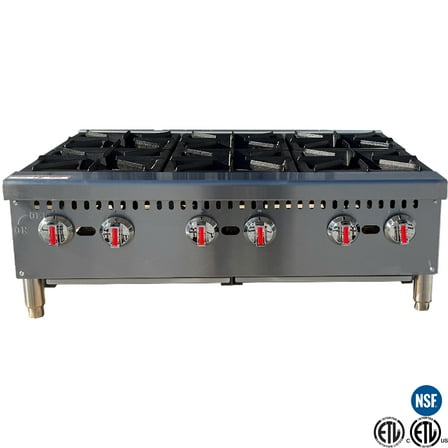 36" Commercial Gas Hot Plate – 6 Burner Stainless Steel Countertop Range, 180,000 BTU, NSF & ETL Certified, Heavy Duty Cast Iron Grates