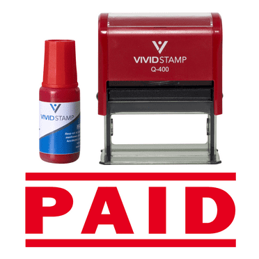 Vivid Stamp Paid Self Inking Rubber Stamp Combo With Refill (Red Ink) - X-Large