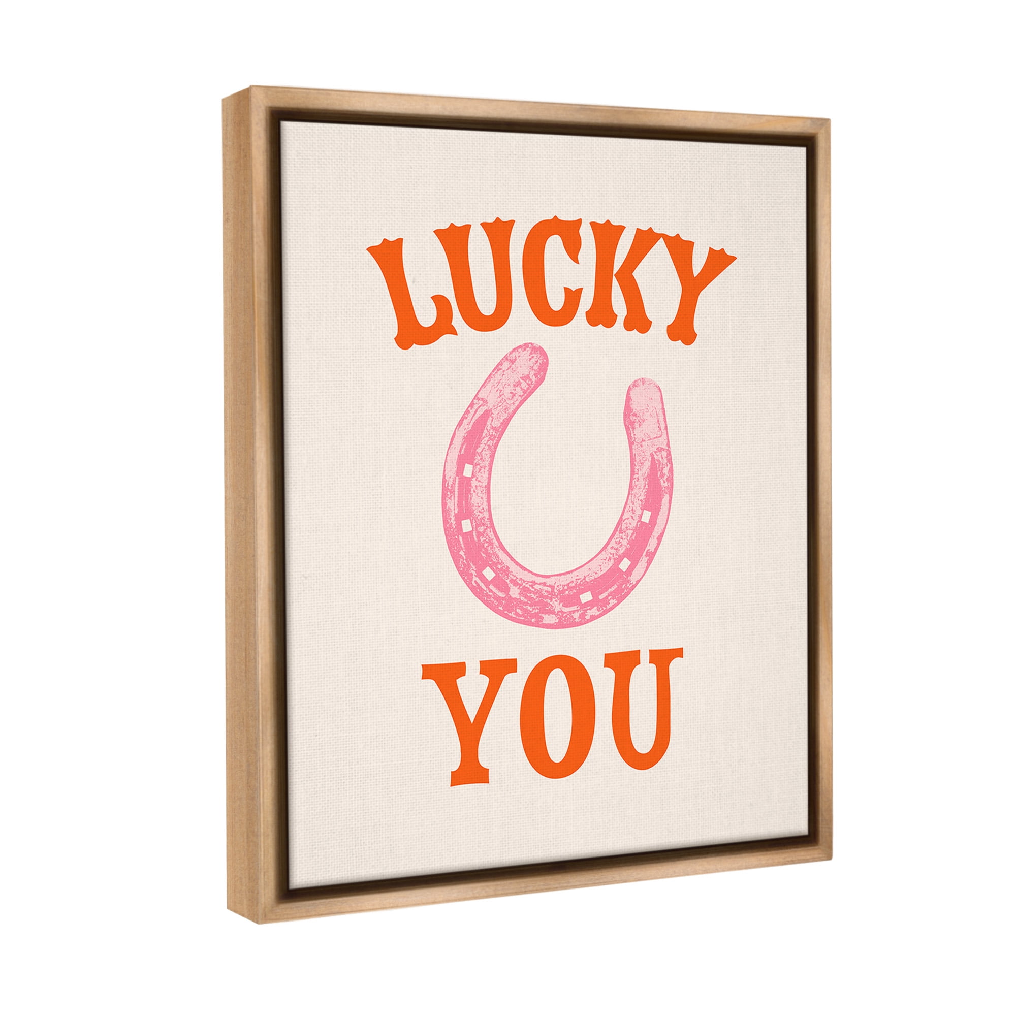 Stupell Industries Lucky You Horseshoe Typography Painting Brown Floater Framed Canvas Art Print Wall Art, 25 x 31