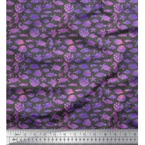 Soimoi Gray Cotton Cambric Fabric Starfish & Tortoise Ocean Print Sewing Fabric Yard 56 Inch Wide