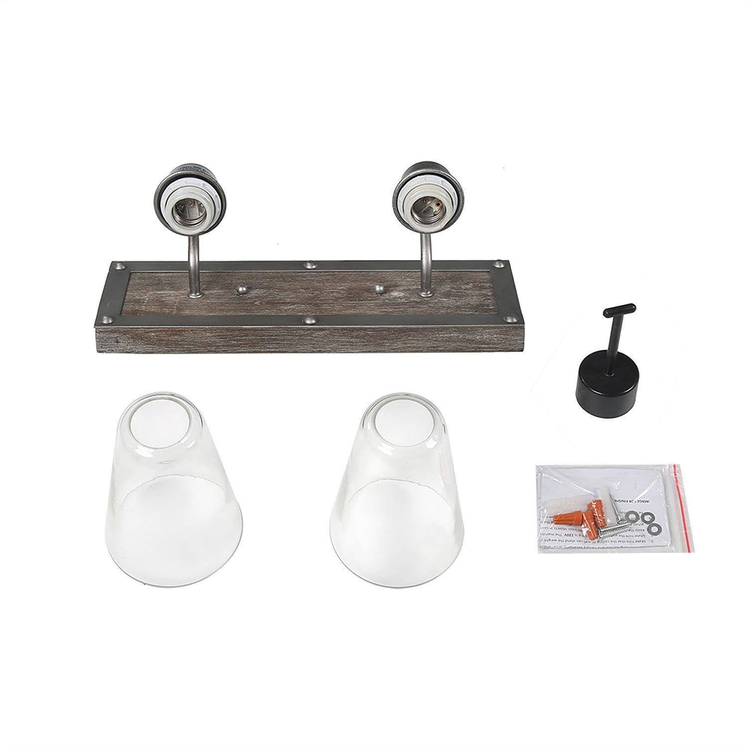 LNC Sabrina 14-in Antique Silver and Distressed Wood Bathroom Vanity Light, Farmhouse, 2-Light