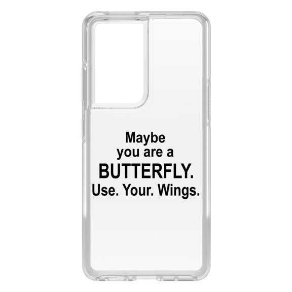 DistinctInk Clear Shockproof Hybrid Case for Galaxy S21 ULTRA 5G (6.8" Screen) - TPU Bumper Acrylic Back Tempered Glass Screen Protector - Maybe You Are a Butterfly