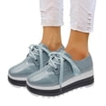 thumbnail image 5 of Women's Patent Leather Platform Oxford Dressy Shoes Lace Up Non Slip Wedge Walking Shoes Lightweight Dress Oxfords Blue Size 6.5, 5 of 9