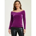 thumbnail image 4 of DARING DIVA Women's Cocktail Long Sleeve Off-Shoulder Velvet Tops S Purple, 4 of 6