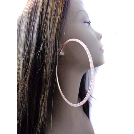 Large 4.25 inch Rose Gold Mesh Crystal Hoop Earrings