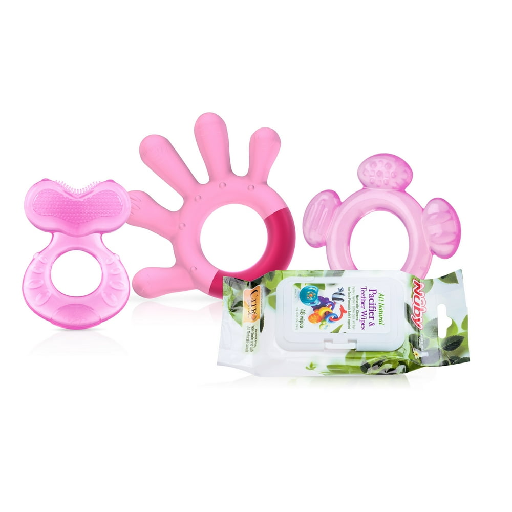 Nuby 3 Piece Teething Set and 48ct Teether Wipes