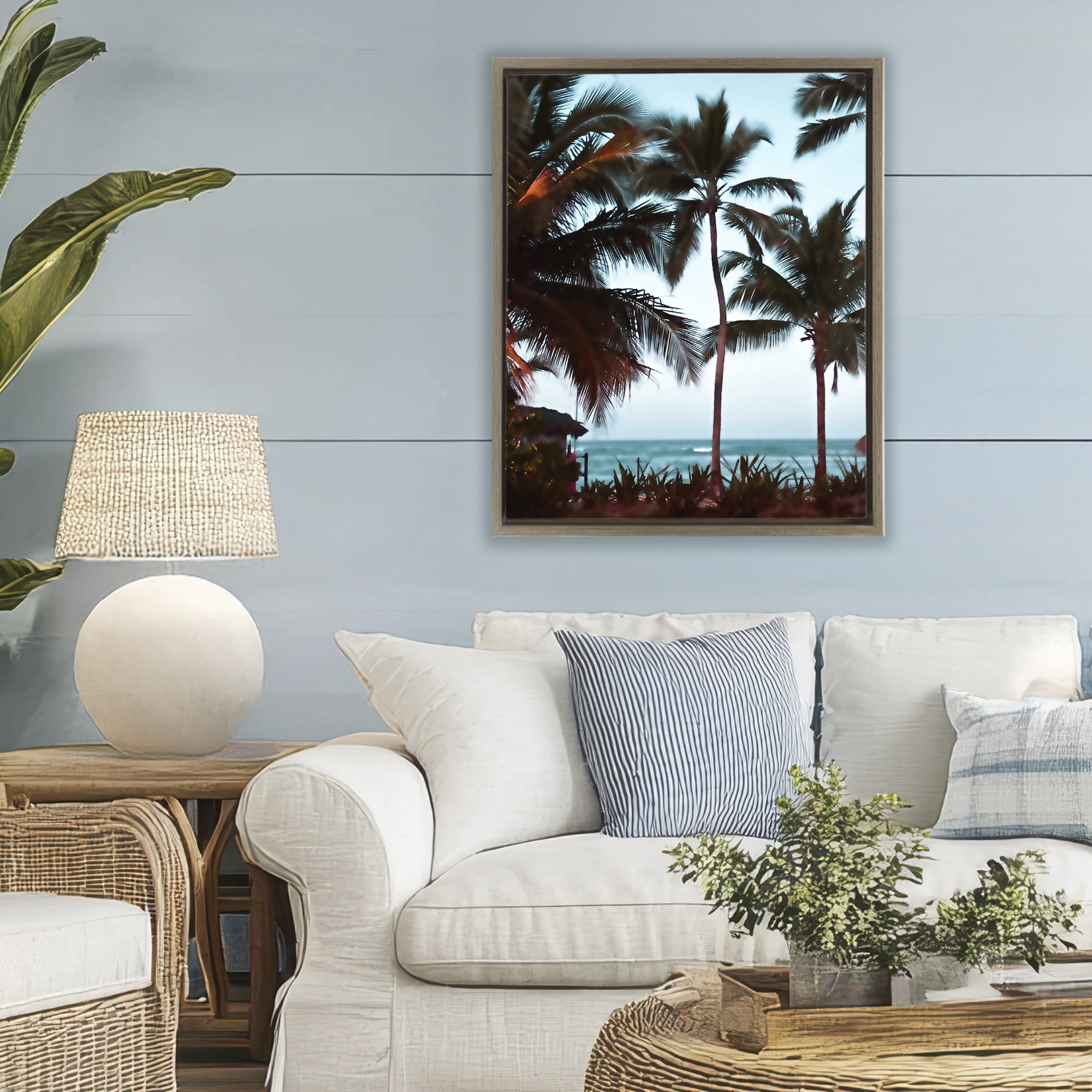 Stupell Industries Shady Palms Beachfront Brown Framed Floater Canvas Wall Art, design by Noah Bay