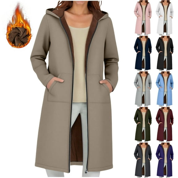 Womens Sherpa Fleece Lined Jacket Full Zip Up Hooded Long Coats Casual Loose Winter Warm Outerwear with Pockets