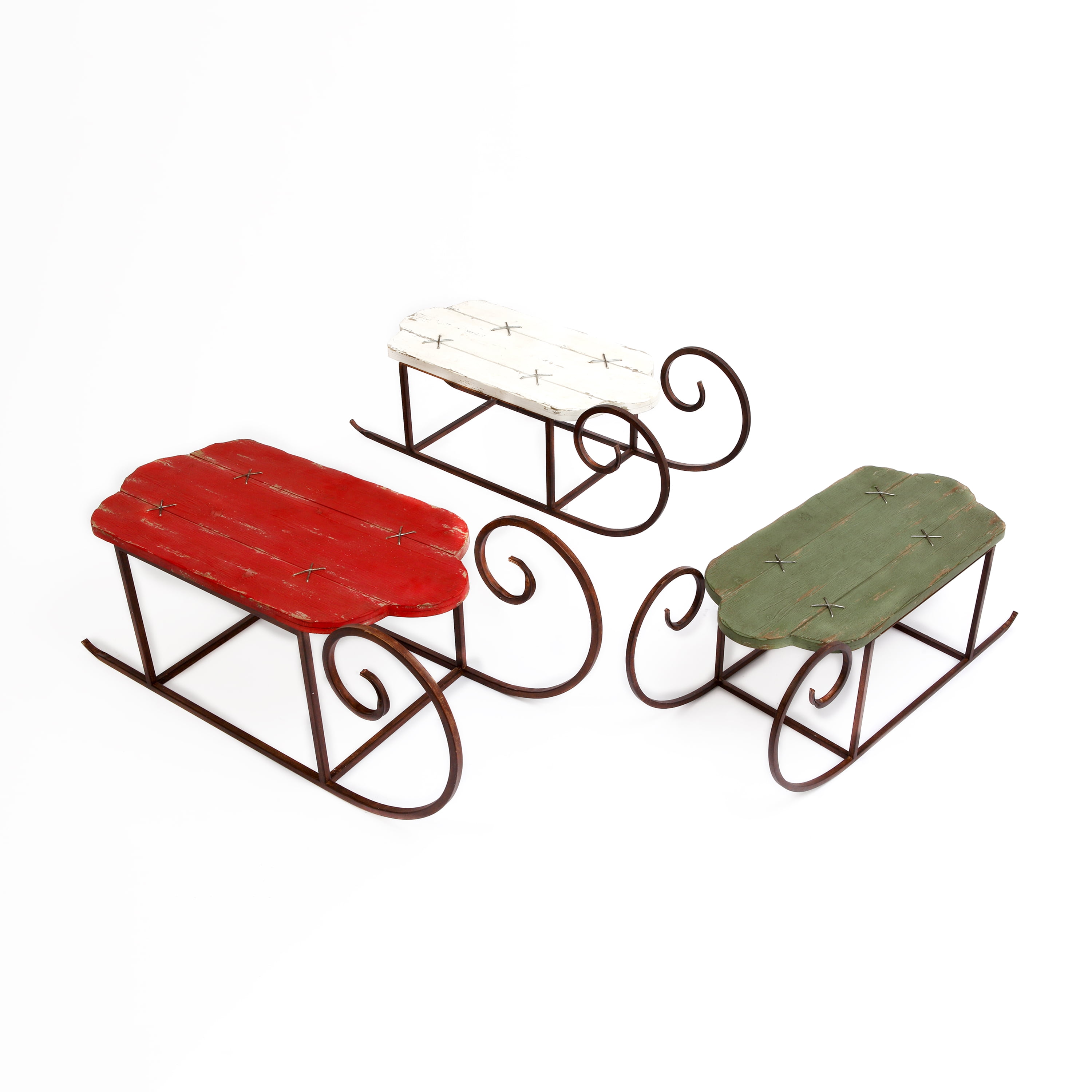 Gerson Assorted Set of 3 Decorative Wood and Metal Holiday Sleds