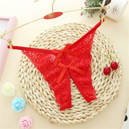

MRULIC lingerie for women Womens Lady Sexy-Lace Briefs Low Waist Knickers Thongs Panties Underwear Red + One size
