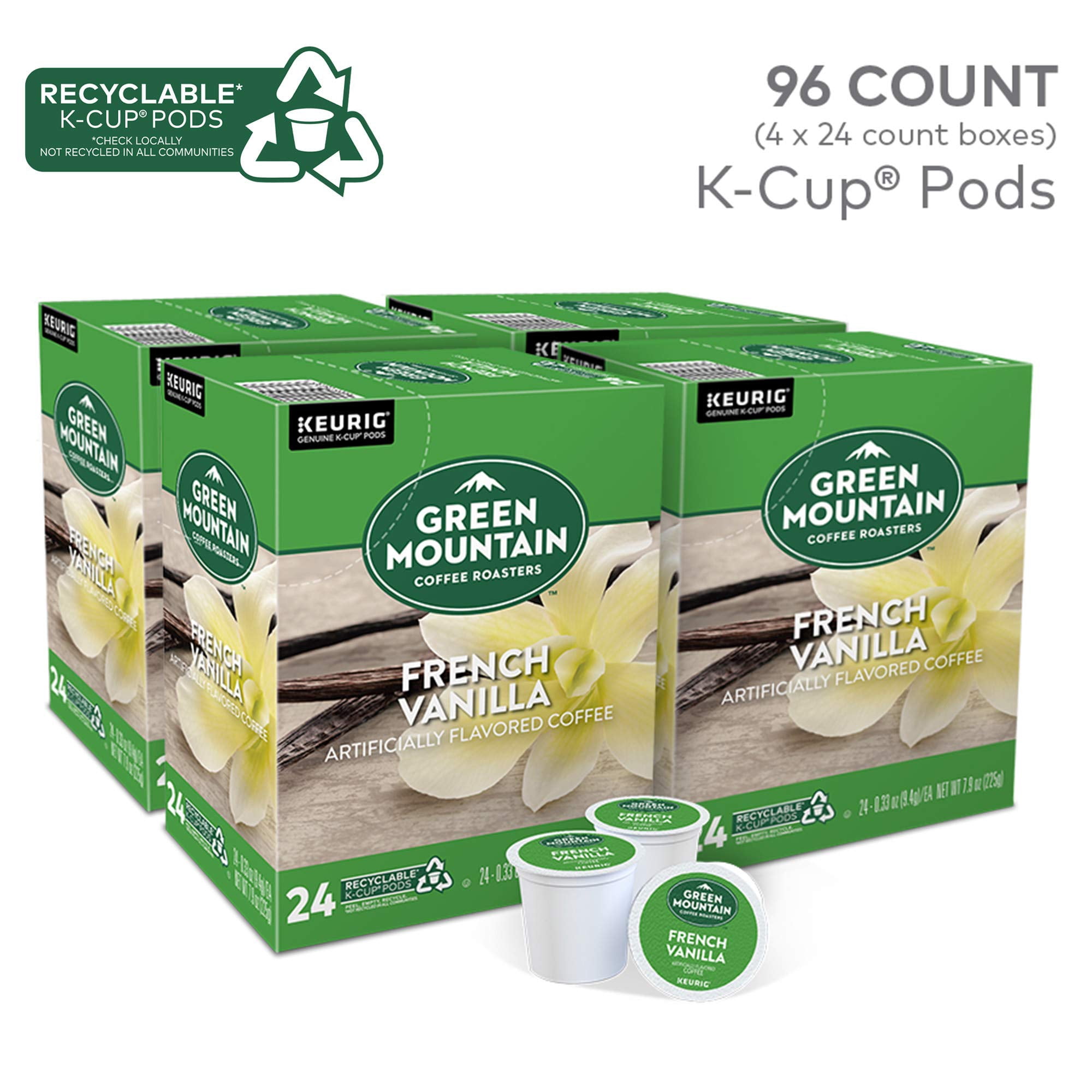 Green Mountain Coffee French Vanilla Keurig Single-Serve K-Cup Pods, Light Roast Coffee, 96 Count