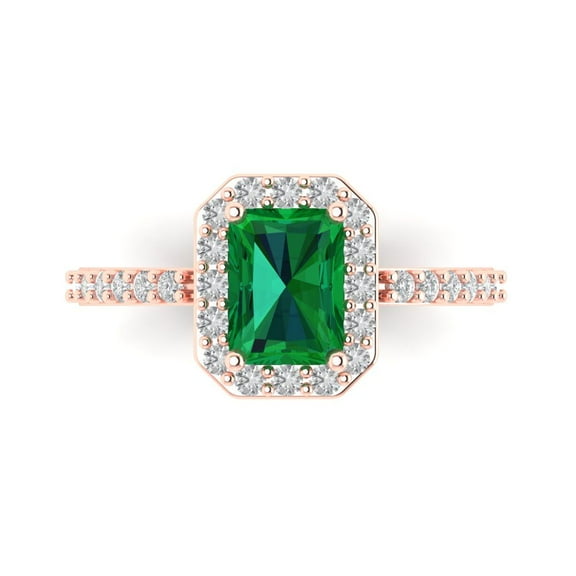 Clara Pucci 14K Rose Gold 1.92ct Emerald Solitaire with Accents Ring