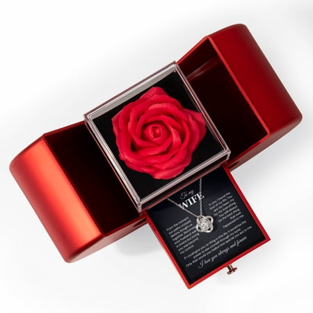To my Wife Soulmate Necklace from Husband, Love Knot Pendant with Rose Gift box, Gift for anniversary, Valentines day, Mothers day, Christmas, Birthday
