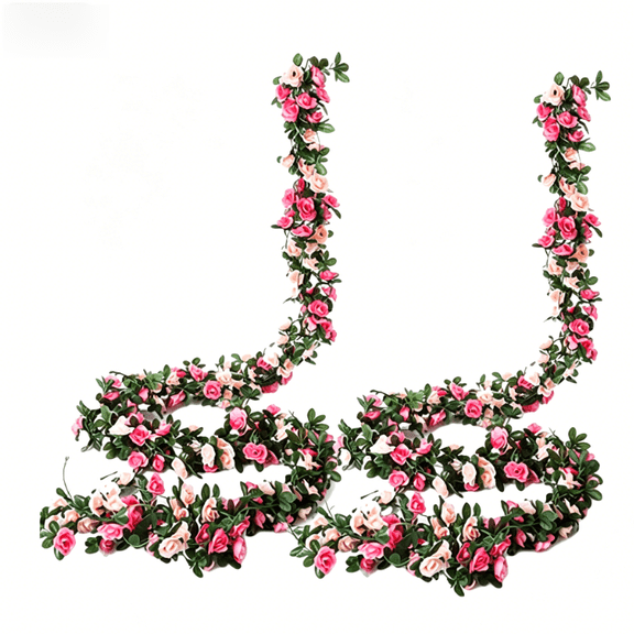 2 Pack 7.2 Ft Spring Flower Garland Fake Rose Vine, Spring Flowers Artificial Flower Hanging Rose Ivy Home Hotel Office Wedding Party Garden Craft Art Decor(Pink)