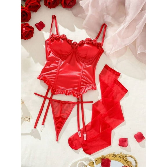 Red Lingerie Silk Corset Valentines Day