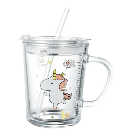 

Glass Water Cup Kids Straw Cup Cartoon Milk Cup Water Drinking Cup with Handle