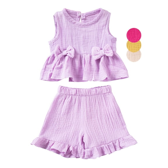 WIBACKER Summer Baby Girls and Toddler Kids Cotton Linen Sleeveless Tank Top and Shorts 2-Piece Set Outfit