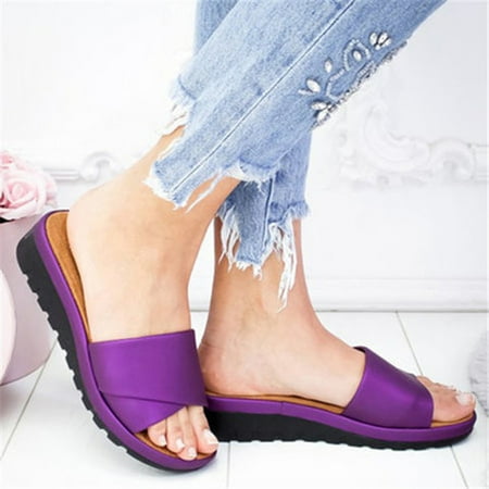 

Womens Fashion Wedges Shoes Open Toe Thick Bottom Roman Slippers Beach Sandals