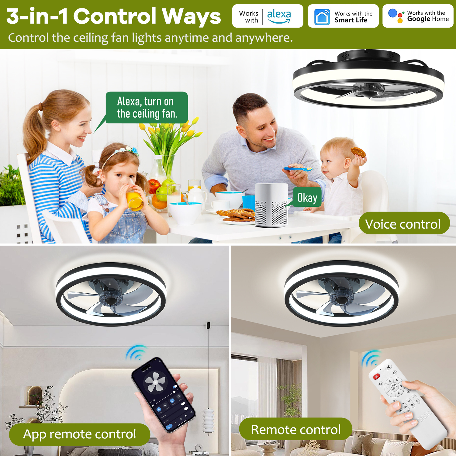 JOPESO Ceiling Fans with Lights and Remote, 20” Outdoor Ceiling Fan with Light with Remote