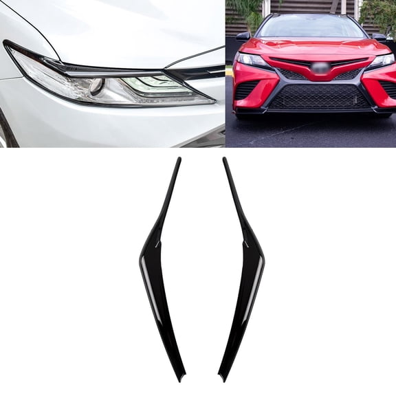 Xotic Tech 2PCS Headlight Lamp Eyebrow Strip Molding Cover Trim Compatible with Toyota Camry 2018-2022（Glossy Black）
