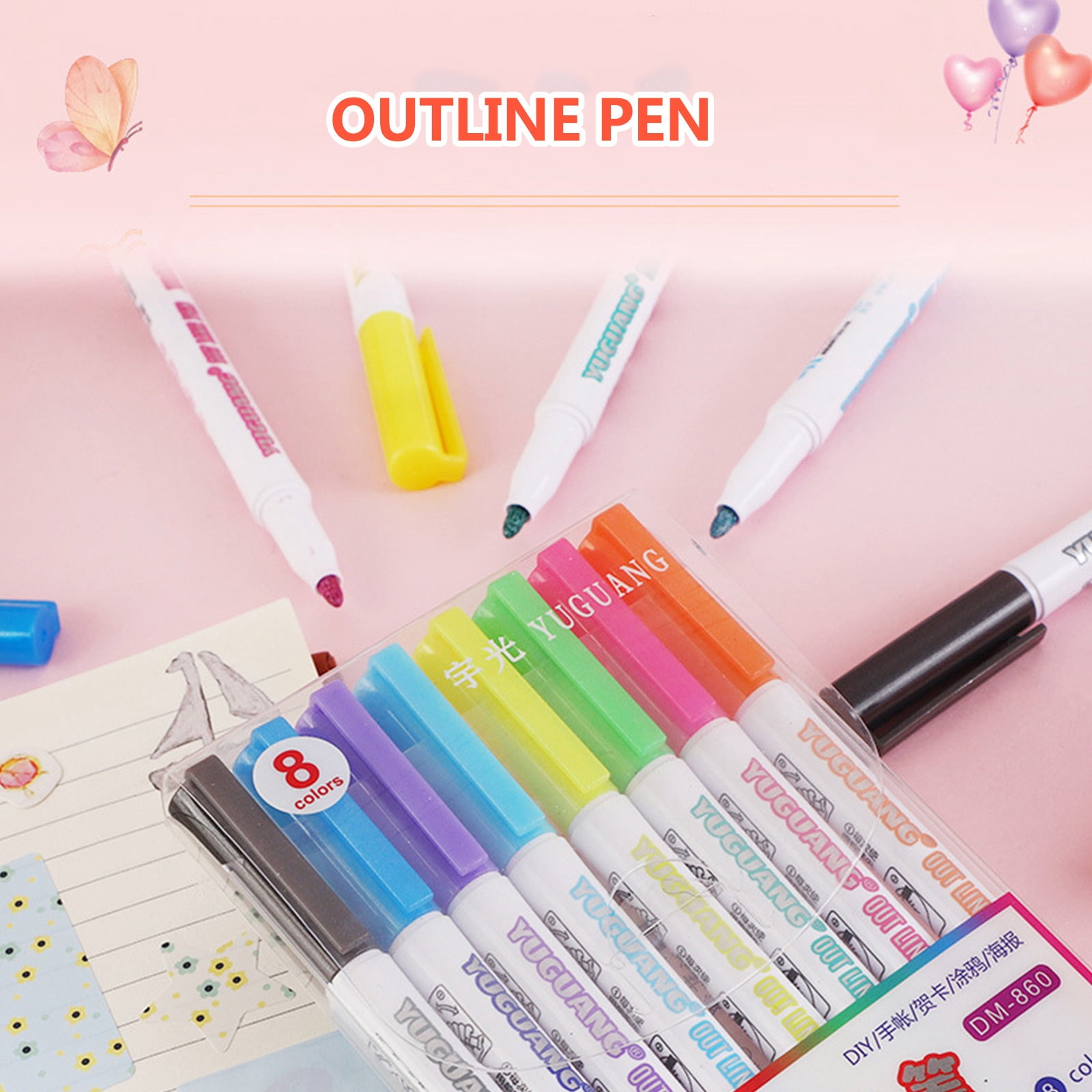 8 Color Double Outline Marker, Outline Shimmer Markers with Metallic, Self Outline Glitter Marker for Birthday Christmas Card Journaling Drawing Crafting