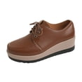 thumbnail image 3 of Domuza Women's Platform Oxford Shoes Classic Chunky Patent Leather PU Square Toe Wedges Casual Lace Up Sneakers for summer Brown 8（EU-40）, 3 of 6