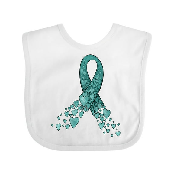 Inktastic Ovarian Cancer Awareness Teal Ribbon Made of Hearts Boys or Girls Baby Bib