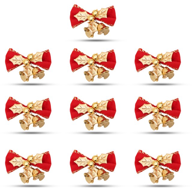 Worallymy Lazos Árbol de Navidad Decoración de fiesta Bowknots Guirnalda Colgante Adornos artesanales Accesorios con campana, Pelusa, 10 piezas Worallymy JD735795799