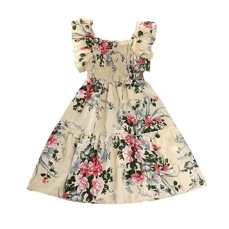 

BJUTIR Dresses For Girls Kids Baby Casual Dress Summer Scoop Neck Sleeveless Flowy Print Plain Sundress Dress