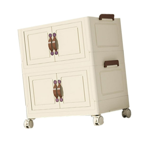 Gabinete de almacenamiento plegable Cajas de almacenamiento plegables Ligero Moderno con ruedas Contenedores de almacenamiento para sala de estar Casa Beige 2 Capas 45 cm