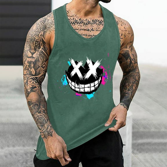 WAENQINLA Mens Tank Tops Big and Tall Funny Print Graphic Workout T-Shirts Casual Crew Neck Sleeveless Workout Tank Top,S-4Xl