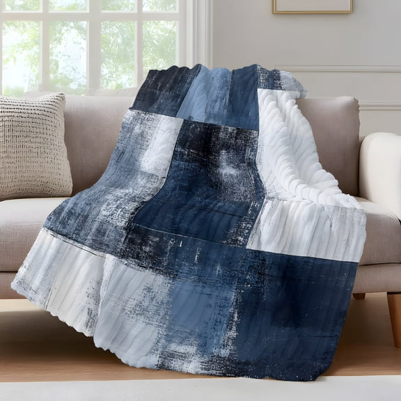 Navy Blue Grey Throw Blanket for Couch Abstract Painting Art Modern Graffiti Geometric Soft and Warm Flannel 3D Striped Fluffy Fuzzy Fleece Blanket Lightweight Throw for Bed, Sofa 30 x 40 Inches
