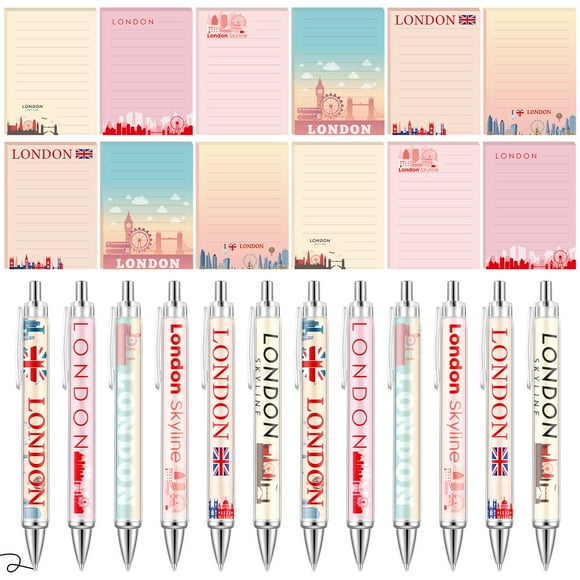 Juego de 24 blocs de notas y bolígrafos Gilprop London, 10 x 7 cm