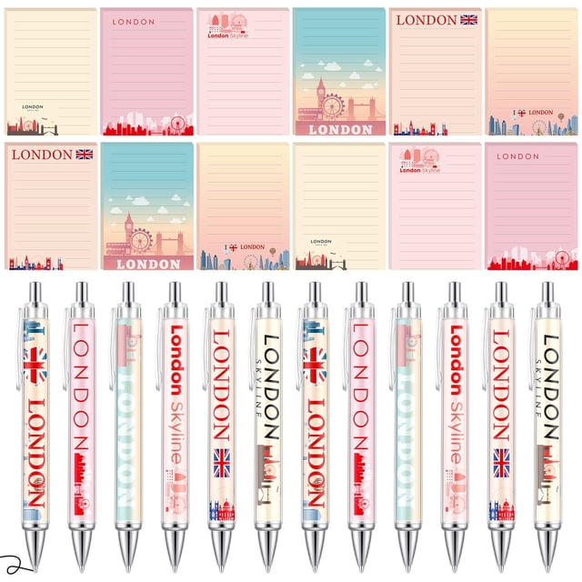 Juego de 24 blocs de notas y bolígrafos Gilprop London, 10 x 7 cm