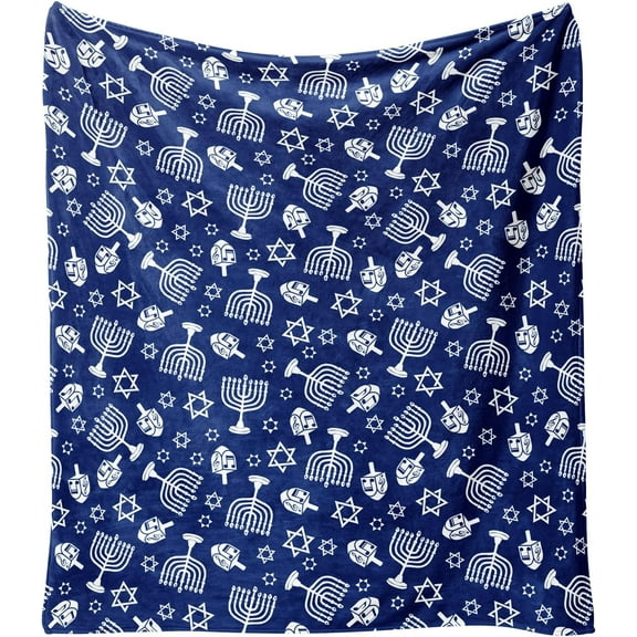 Hanukkah Throw Blanket 60"x50",Blue Winter Merry Xmas Holiday Festival Cute Love & Light Blanket for Women Men,Soft GIFS Flannel Fleece Throw for Home Living Room Bed Chair Couch Decor