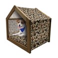 thumbnail image 1 of Camouflage Pet House, Pixel Art Style Blending in Environment Pattern Abstract Fashion Design, Outdoor & Indoor Portable Dog Kennel with Pillow and Cover, 5 Sizes, Brown Black Sepia, by Ambesonne, 1 of 5