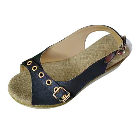 

Women Sandals clearance for Juebong Women s Peep Toe Wedges Heels Slingback Espadrille Platform Sandals Side Bowknot Casual Shoes