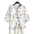 thumbnail image 7 of Linen Blouses for Women Summer V Neck 3/4 Sleeve T Shirts Vintage Floral Print Blouse Button up Tops Dressy Casual Vacation Outfits, 7 of 7