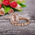 thumbnail image 2 of Milgrain Art Deco 1.75 Carat Emerald Cut Morganite Wedding Set Engagement Ring Anniversary 10k Rose Gold Claw Prongs Eternity Matching Band, 2 of 5