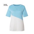 thumbnail image 2 of Femmes T-shirt Couleur Bloc Manches Courtes Top Femmes Casual Col Rond Blouse, Bleu, XXL, 2 of 7