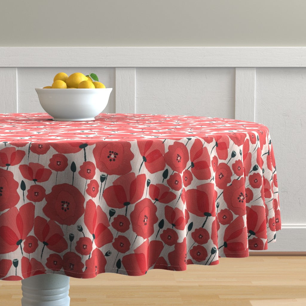 Round Tablecloth Poppies Red Flowers Remembrance Day Cotton Sateen