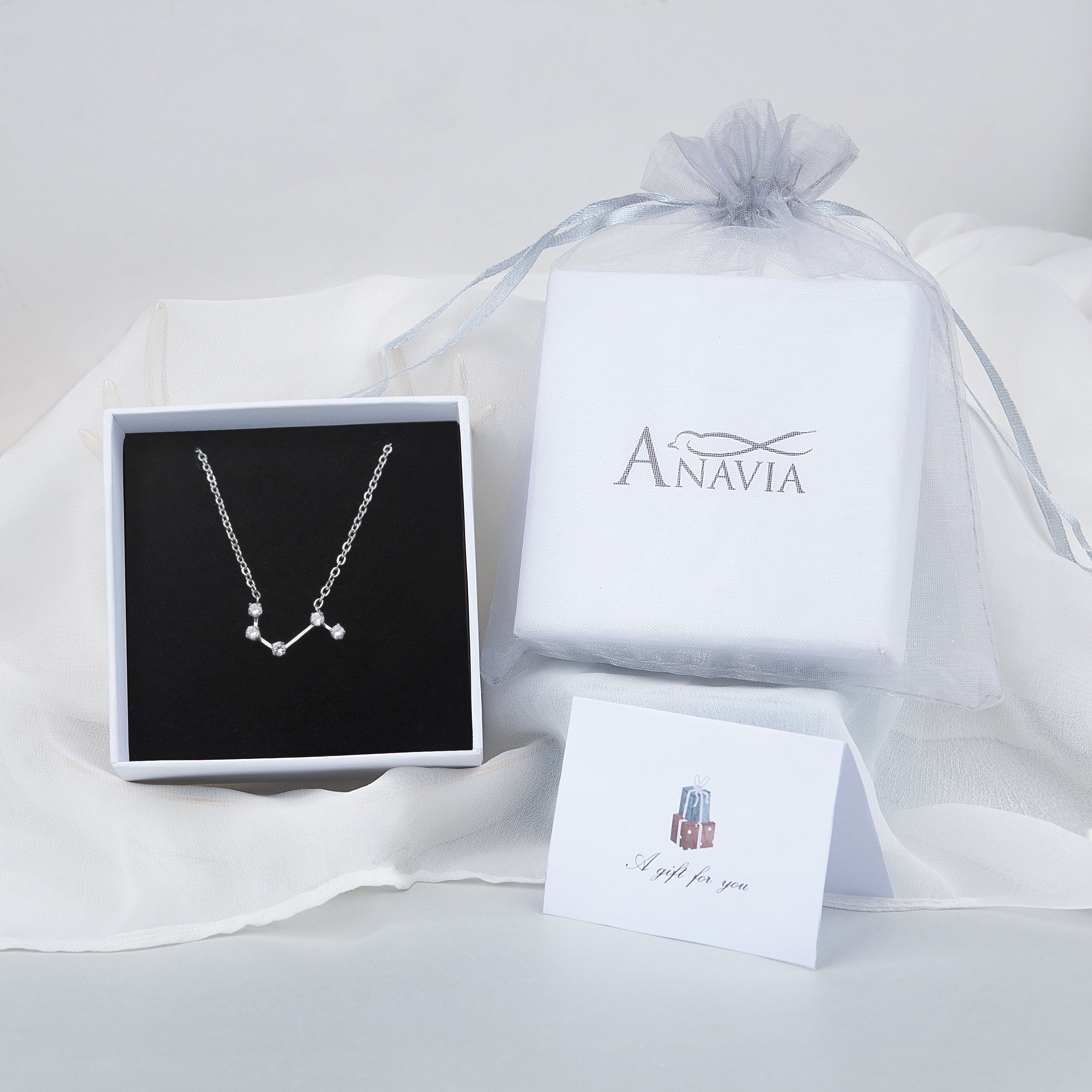 Anavia Zodiac Necklace Birthday Gifts for Girlfriend - Stainless Steel Zodiac Constellation Crystal Necklace - Zodiac Dainty Jewelry for Women [Silver, Scorpio]