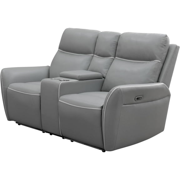 Power Recliner Sofa Set with LED, Breathing Leather Reclining Sofa Set, Living Room Set Recliner Couch Loveseat with USB Port/Cup Holder/Storage for Living Room (Recliner Loveseat, Light Grey)