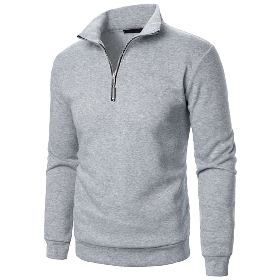 Loose Fit Mens Sweatshirt Quarter Zipper Sweatshirt No Hood Man Activewear 3/4 Zip Pullover Long Sleeve Oversized Polo Sweaters Light Gray 2XL