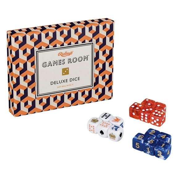 Classic Deluxe Dice Set Includes Orange, Poker, and Blue Marble Sets (5 Die each) with Game Instructions