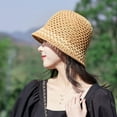 thumbnail image 4 of Women Beach Hat Knitted Hollow Out Round Hat Mesh Bucket Crochet Knitting Hat, 4 of 4