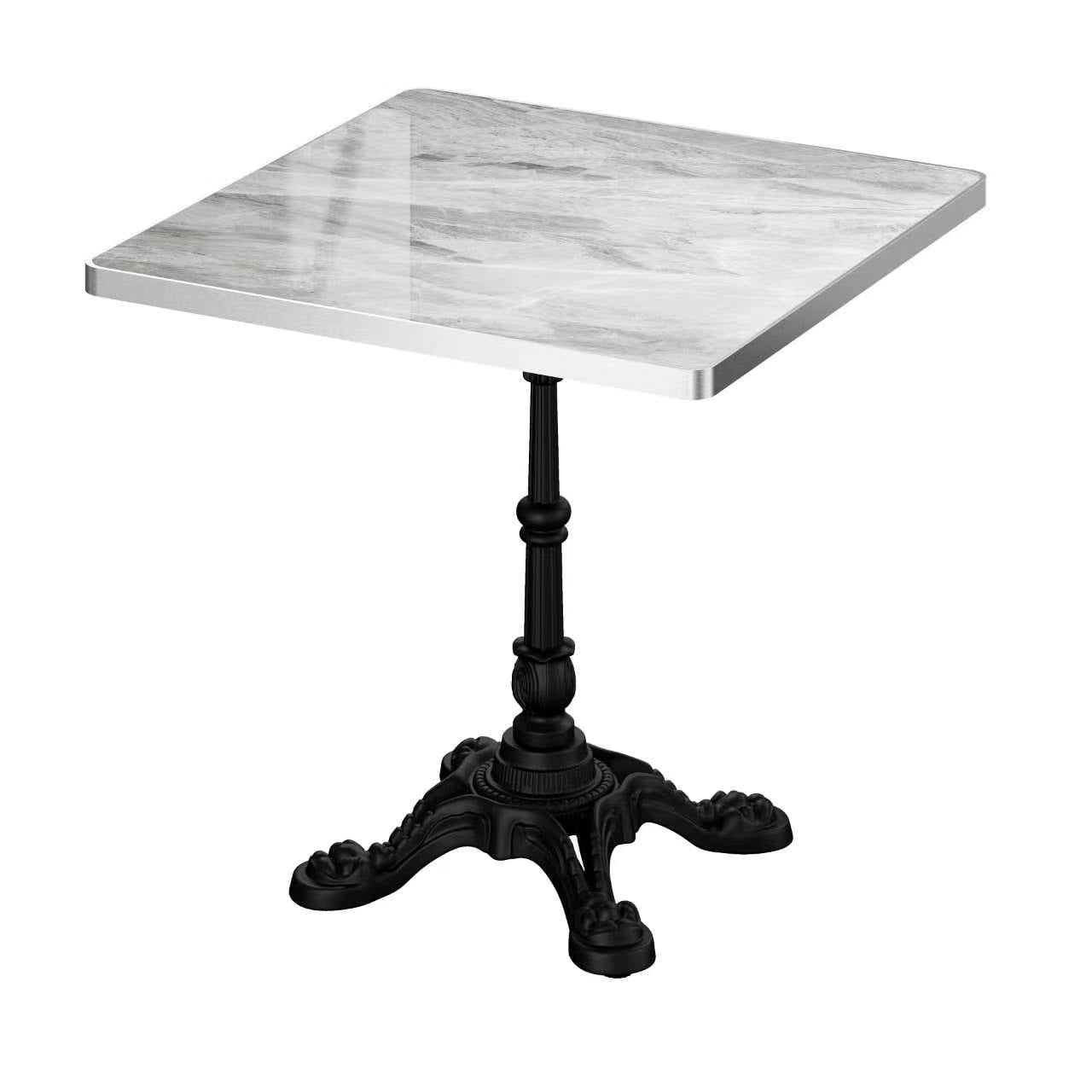 Leumius Outdoor Dining Table,Marble Stone Square Table with Heavy-Duty Cast Iron Base for Patio, Lawn, Garden,Grey