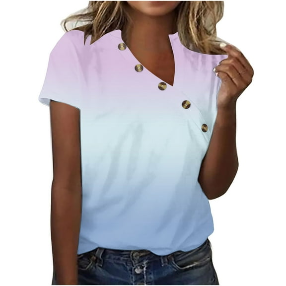 gakvbuo Summer Tops For Women 2025 Vacation Going Out Tops Fashion Women Summer Solid V-Neck T-Shirt Short Sleeve Casual Blouse Tops