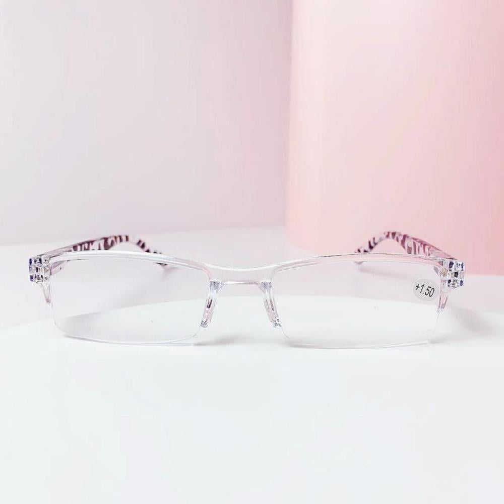 5 Pairs of Rectangular Reading Glasses 2.00 Half Rimless Clear Frame Zebra Print Spring Hinge Readers +2.00 strength