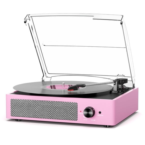 Tocadiscos de vinilo cotsoco, accionado por correa, Bluetooth de 3 velocidades, color rosa pálido